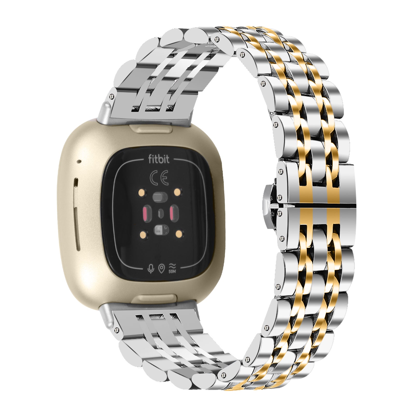 For Fitbit Sense 2 Versa 4 Stainless Steel Watch Band Stylish 7 Beads Design Replacement Wrist Strap For Fitbit Sense 2 Versa 4 Stainless Steel Watch Band Stylish 7 Beads Design Replacement Wrist Strap